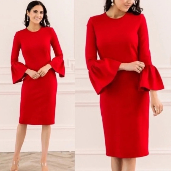 Rachel Parcell Red Bell Sleeve Dress XS – Work to Wedding Chic - Picture 4 of 5